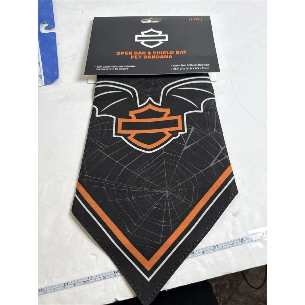 Harley-Davidson Open Bar & Bat Shield‎ Pet Halloween Bandana - Large/XL , Black